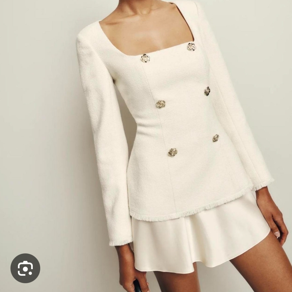 Reformation Colleen Square-Neck Tweet Long Sleeve Top